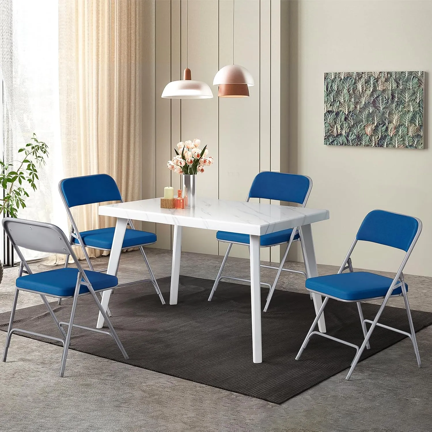 VINGLI Padded Folding Chairs with Thick Seat Cushion, Portable, Durable & Extra Comfortable Foldable Chairs for Indoor & Outdoor Events, Banquet, Party, Dinning, Work, Craft, Fabric, Navy Blue, 1 Pack