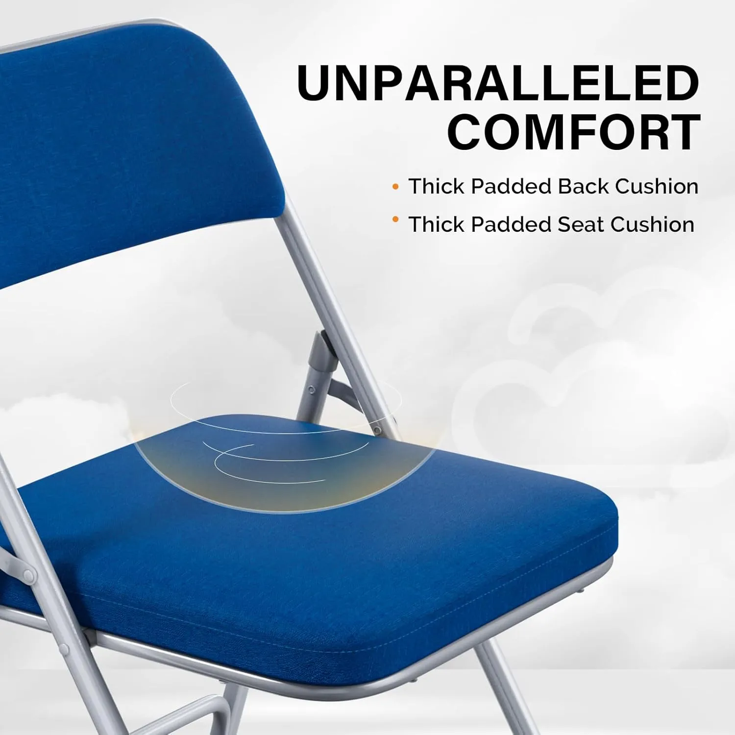VINGLI Padded Folding Chairs with Thick Seat Cushion, Portable, Durable & Extra Comfortable Foldable Chairs for Indoor & Outdoor Events, Banquet, Party, Dinning, Work, Craft, Fabric, Navy Blue, 1 Pack