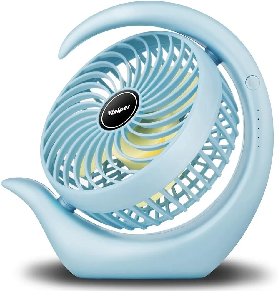 Viniper Portable Rechargeable Fan, Small Desk Fan : 3 Speeds & 8-24 Hours Longer Working, 180° Rotation, Optimised Portable USB Battery Fan, Light Blue