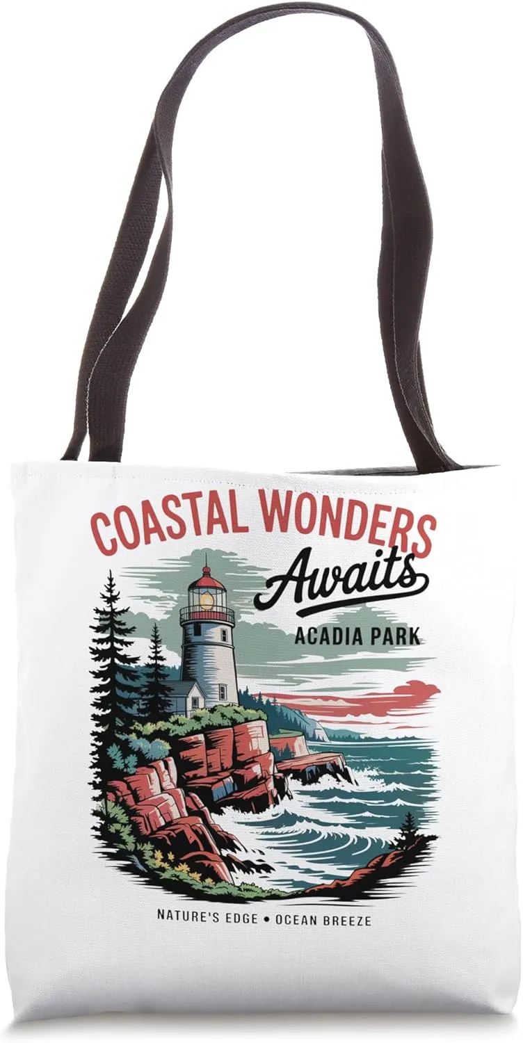 Vintage Acadia National Park Coastal Main - Retro Acadia Tote Bag
