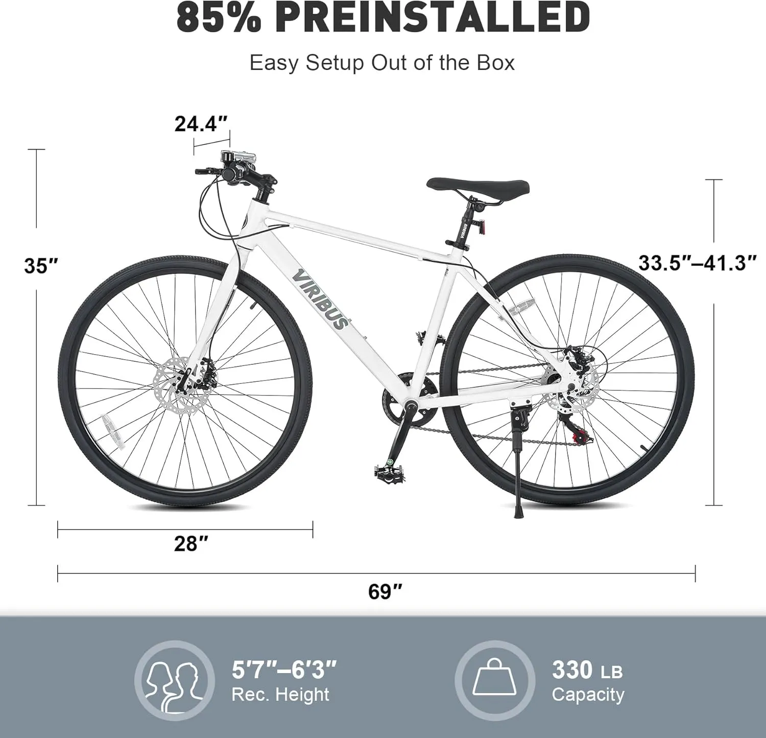 Viribus Hybrid Bikes, 28 inch Road Bike 7 Speed with Lightweight Aluminum Frame, 700C Wheels, Hybrid Bicycle for Men Adults, City Commuters, Vintage Retro