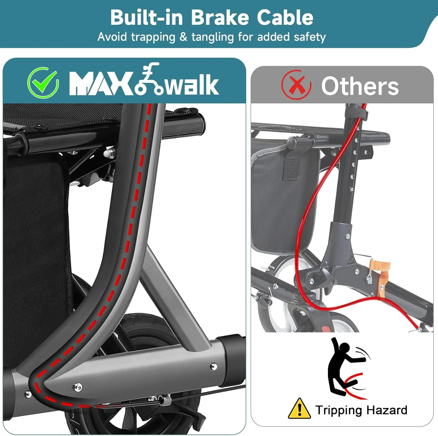 Walkers for Seniors, Rollator Walker with Seat, 8" Rubber Wheels All Terrain Rollator Walker with Backrest, Aluminum Walkers Built-in Cable, Foldable and Adjustable Height for Seniors, Purple