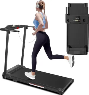 Walking Pad Treadmill with Handle Bar, Small Treadmills for Small Spaces, 3.0HP Folding Walking Pad with 300 lbs Capacity, Cup Holder, LED Display and 12 Preset Programs