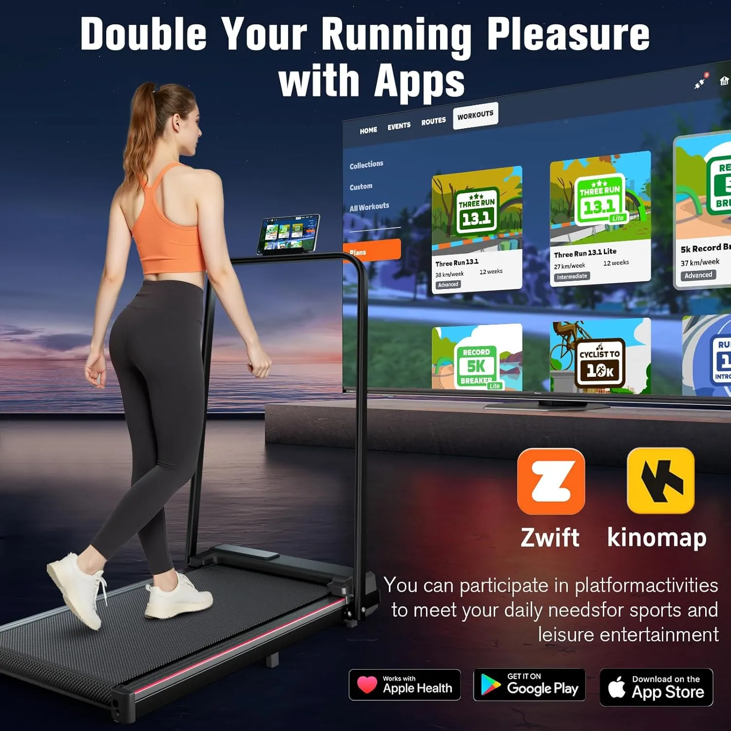 Walking Pad Treadmill With Incline, Under Desk for Home Office, Portable 2.5HP, 300 lbs Capacity, APP/Remote Control, LED Displays, Manual Incline(M)