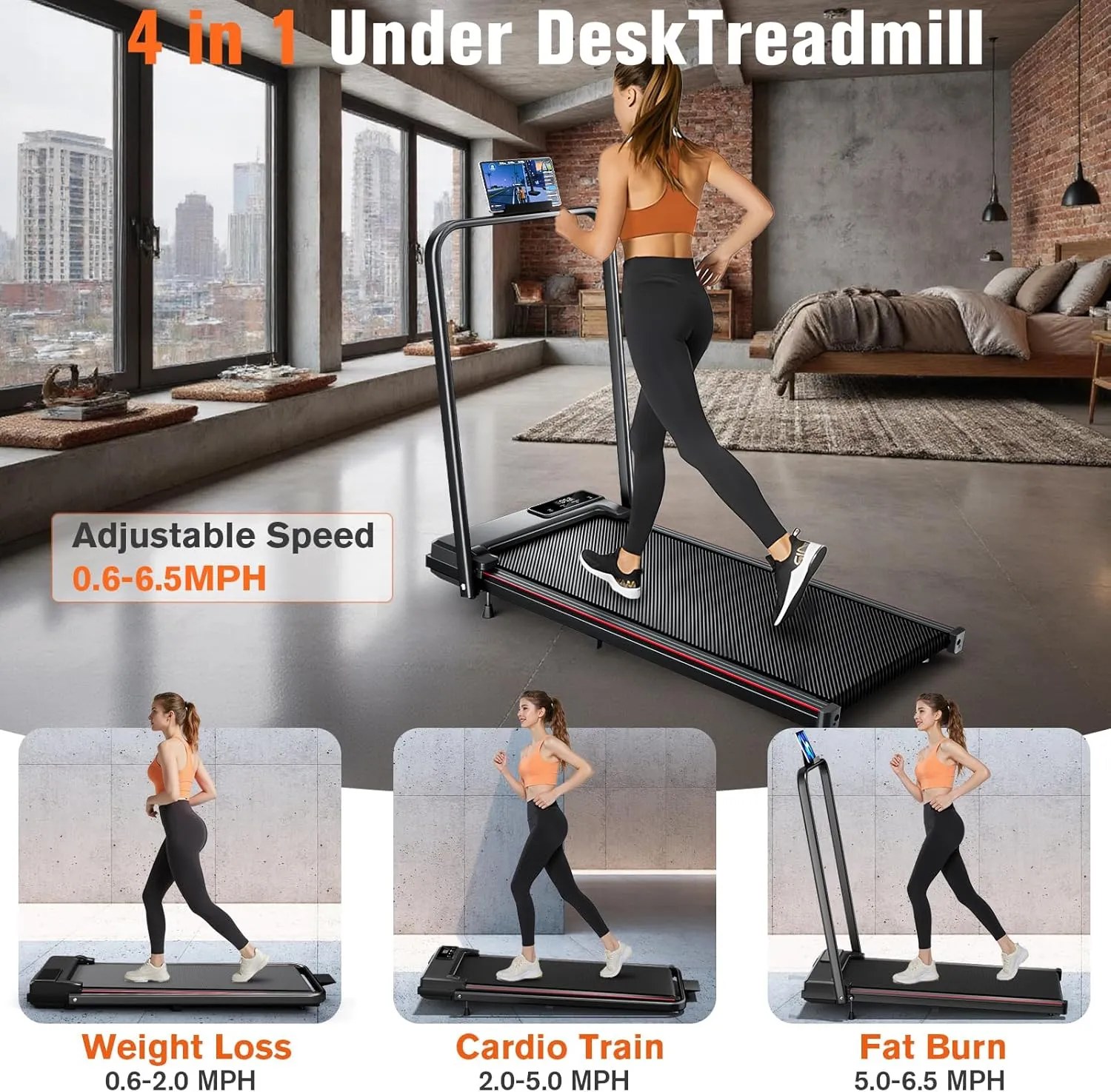 Walking Pad Treadmill With Incline, Under Desk for Home Office, Portable 2.5HP, 300 lbs Capacity, APP/Remote Control, LED Displays, Manual Incline(M)