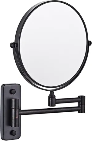 Wall Mounted Lighted Makeup Mirror 8Inch Double Sided Shaving Mirror with Magnifaction, 360 Swivel Extendable Arm Bathroom Vanity Mirrors(Black,5X)