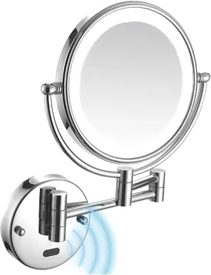 Wall Mounted Makeup Mirror Smart Sensor LED Makeup Mirror with Lights and Magnification, Chrome Double Sided Wall Mounted Extendable Vanity Mirror,Hardwired(Plug in,7X)