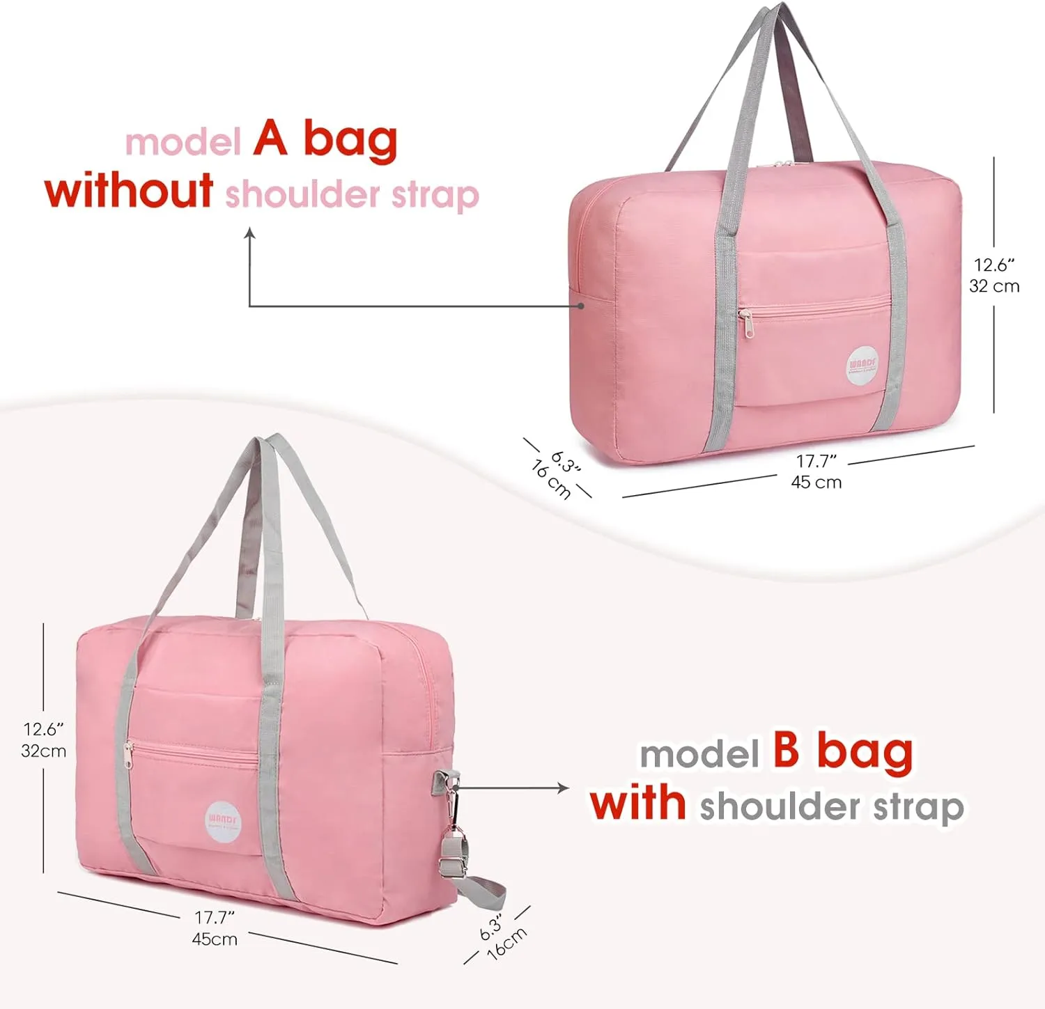 WANDF For Spirit Airlines Personal Item Bag 18x14x8 Travel Duffel Bag Underseat Foldable Carry-on Luggage for Women