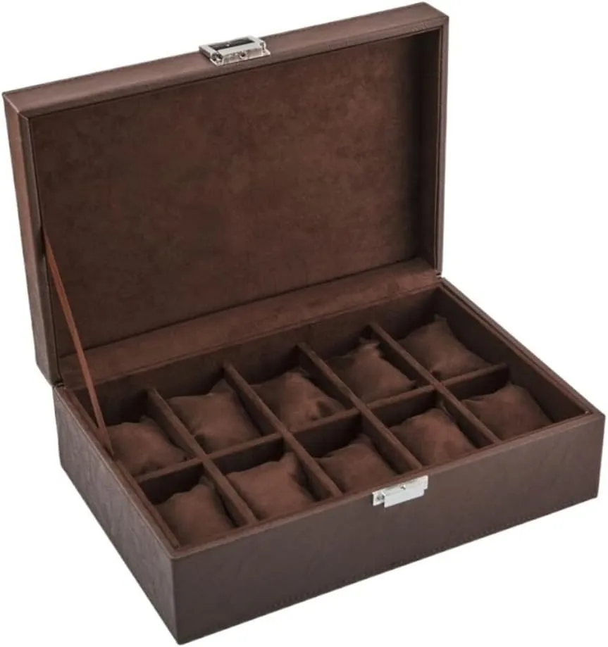 Watch Case Watch Roll Watch Winder 10 Grids Watch Box Leather Jewelry Display Box Removable Storage Metal Buckle Bracelet Collection Watch Box Watch Organizer