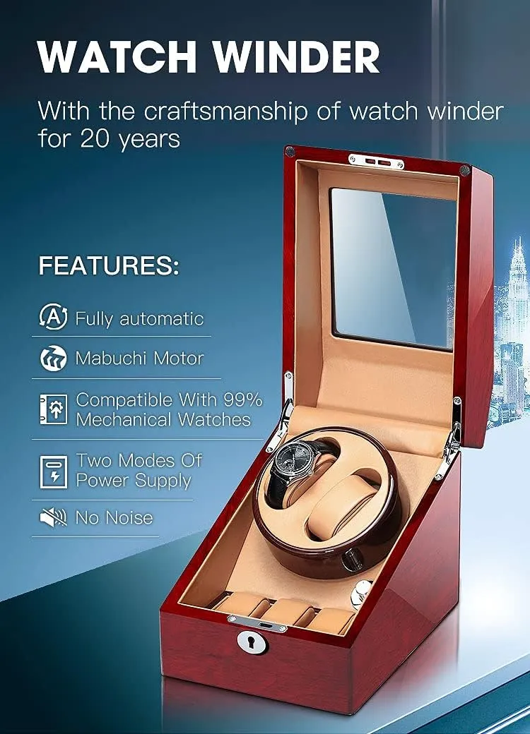 Watch Display Box 2 3 Automatic Watch Winder Box Collection Display Box,Silent Motor Flexible Watch Pillows,Luxury Wood Storage Case for Man/Woman's Watches (Dark Brown brown)