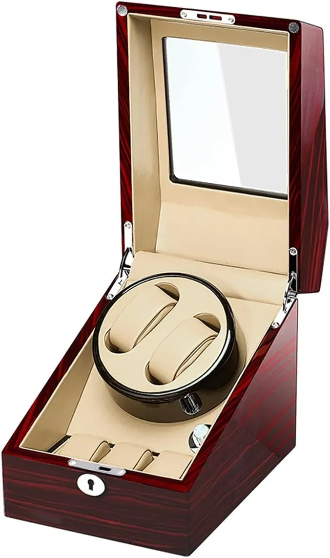 Watch Display Box 2 3 Automatic Watch Winder Box Collection Display Box,Silent Motor Flexible Watch Pillows,Luxury Wood Storage Case for Man/Woman's Watches (Dark Brown creamy)