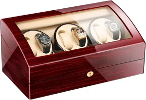 Watch Display Box 6 Automatic Watch Winder With 7 Extra Storages Spaces,Quiet Motors,Flexible Watch Pillows,Luxury Wood Storage Case For Man/Woman'S WatchesEbony beige-6 7