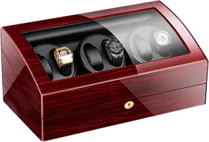 Watch Display Box 6 Automatic Watch Winder With 7 Extra Storages Spaces,Quiet Motors,Flexible Watch Pillows,Luxury Wood Storage Case For Man/Woman'S WatchesEbony black-6 7