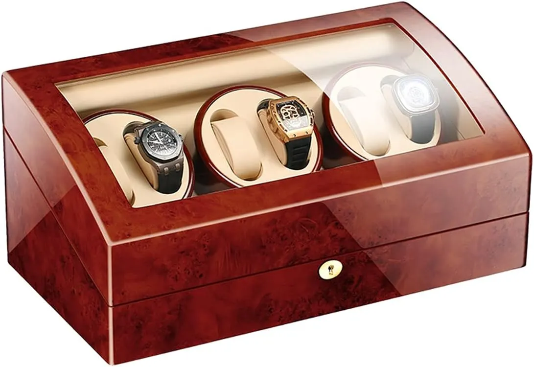 Watch Display Box 6 Automatic Watch Winder With 7 Extra Storages Spaces,Quiet Motors,Flexible Watch Pillows,Luxury Wood Storage Case For Man/Woman'S WatchesFlower Wood milky White-6 7