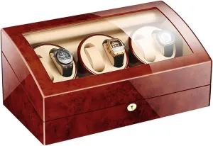 Watch Display Box 6 Automatic Watch Winder With 7 Extra Storages Spaces,Quiet Motors,Flexible Watch Pillows,Luxury Wood Storage Case For Man/Woman'S WatchesFlower Wood milky White-6 7