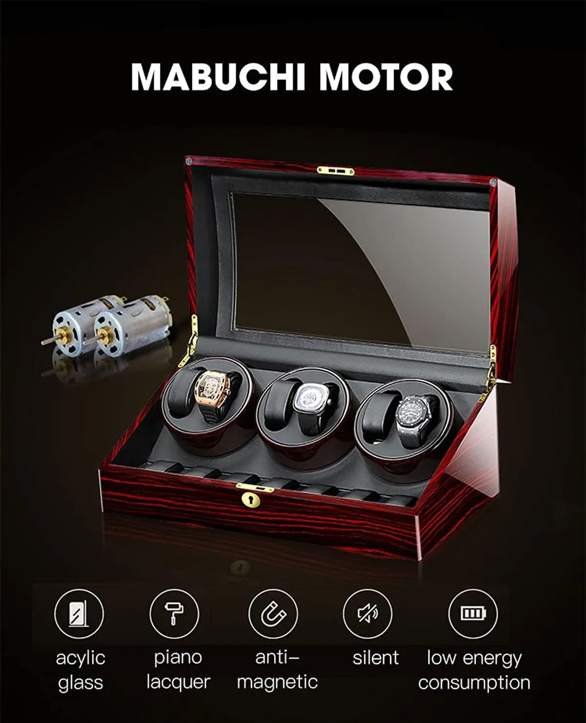 Watch Display Box 6 Automatic Watch Winder With 7 Extra Storages Spaces,Quiet Motors,Flexible Watch Pillows,Luxury Wood Storage Case For Man/Woman'S WatchesFlower Wood milky White-6 7