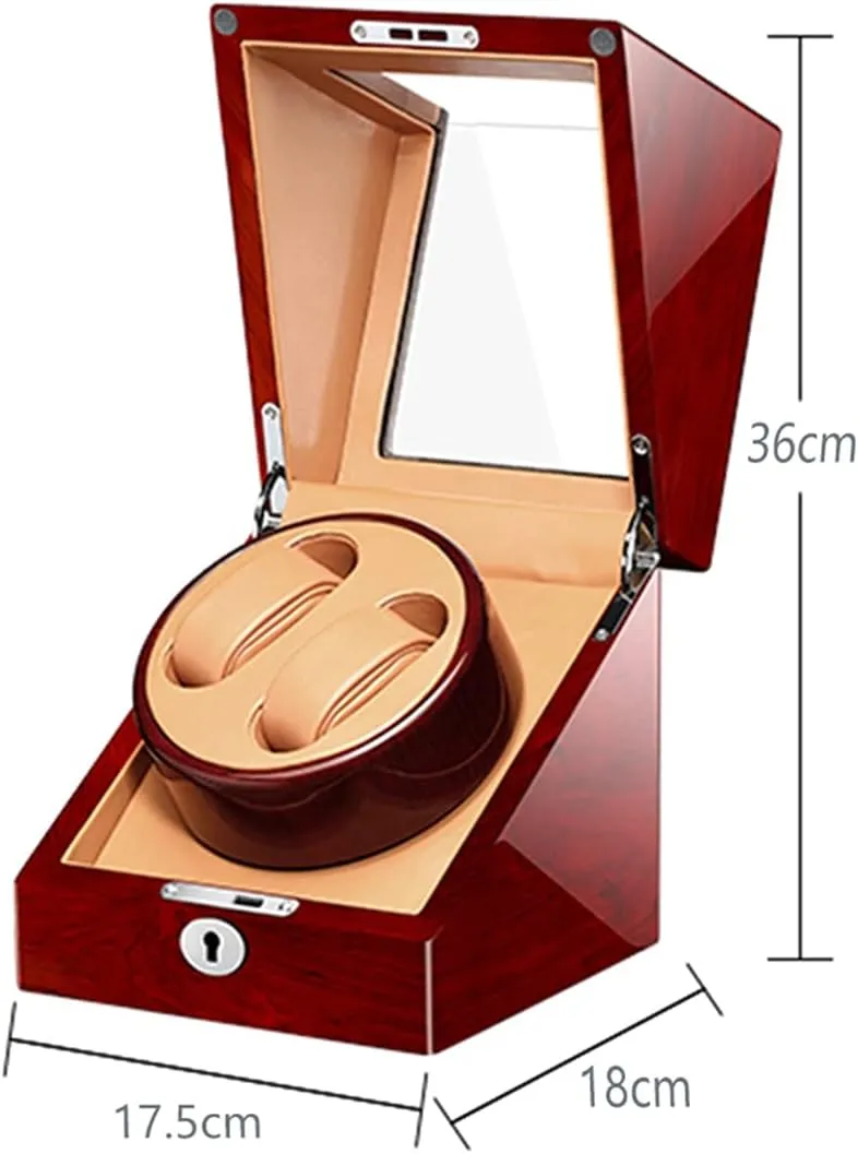 Watch Display Box Double Watch Winder, Luxury Mechanical Watch Storage Case Wood Shell Piano Self Winding Watch Rotator Box with Quiet Motor,Battery Powered or AC Adapter (Brown brown)