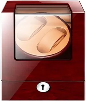 Watch Display Box Double Watch Winder, Luxury Mechanical Watch Storage Case Wood Shell Piano Self Winding Watch Rotator Box with Quiet Motor,Battery Powered or AC Adapter (Brown brown)