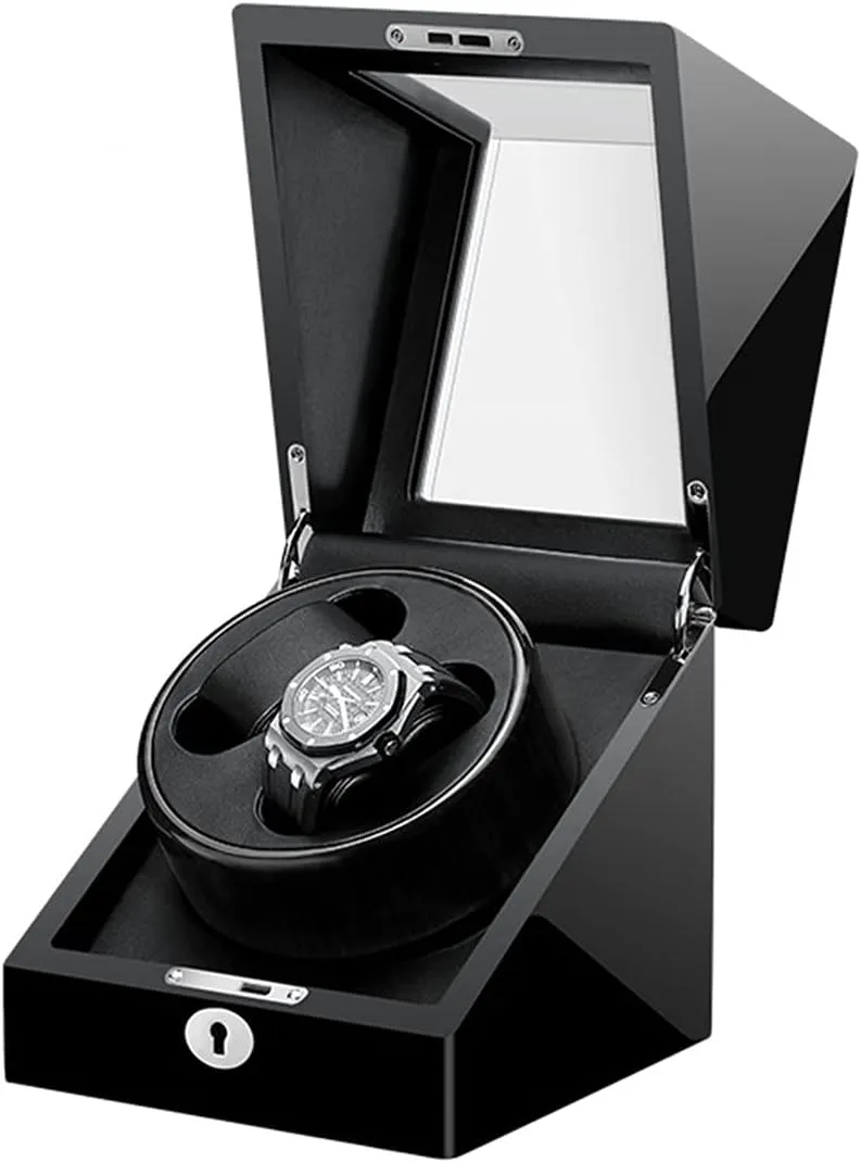 Watch Display Box Double Watch Winder, Luxury Mechanical Watch Storage Case Wood Shell Piano Self Winding Watch Rotator Box With Quiet Motor,Battery Powered Or Ac AdapterBlack black
