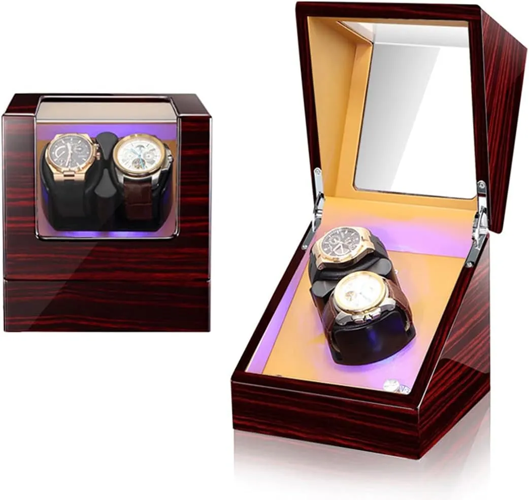 Watch Display Box High End Double Watch Winder with Quiet Japanese Mabuchi Motor Watch Winder Display Box with Memory Latex Watch Pillow Piano Paint Exterior Fit Lady and Man Automatic Watches
