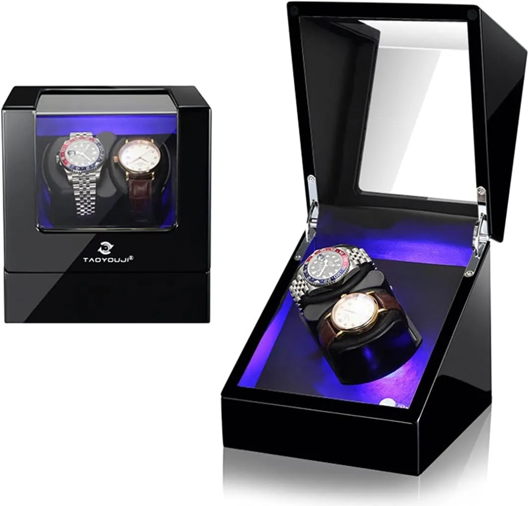 Watch Display Box High End Double Watch Winder with Quiet Japanese Mabuchi Motor Watch Winder Display Box with Memory Latex Watch Pillow Piano Paint Exterior Fit Lady and Man Automatic Watches