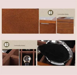 Watch Display Box Jewelry Storage Wooden Watch Box with 8 Compartments with Glass Lid(Color:Black)