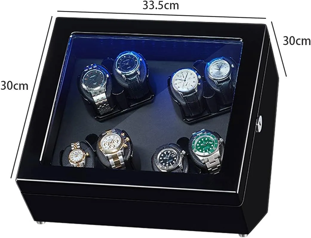 Watch Display Box Watch Winder for 8 Automatic Watches Piano Paint Exterior Watch Rotator Box with LED Lights Quiet Japanese Mabuchi Motor Flexible Watch Pillow Fit Lady and Man Watches