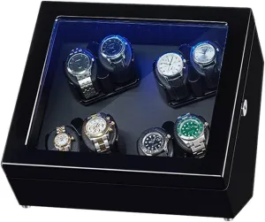Watch Display Box Watch Winder for 8 Automatic Watches Piano Paint Exterior Watch Rotator Box with LED Lights Quiet Japanese Mabuchi Motor Flexible Watch Pillow Fit Lady and Man Watches