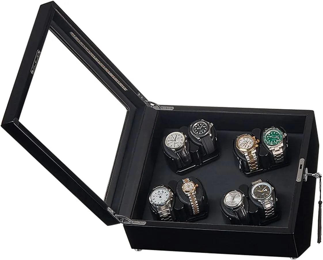 Watch Display Box Watch Winder for 8 Automatic Watches Piano Paint Exterior Watch Rotator Box with LED Lights Quiet Japanese Mabuchi Motor Flexible Watch Pillow Fit Lady and Man Watches