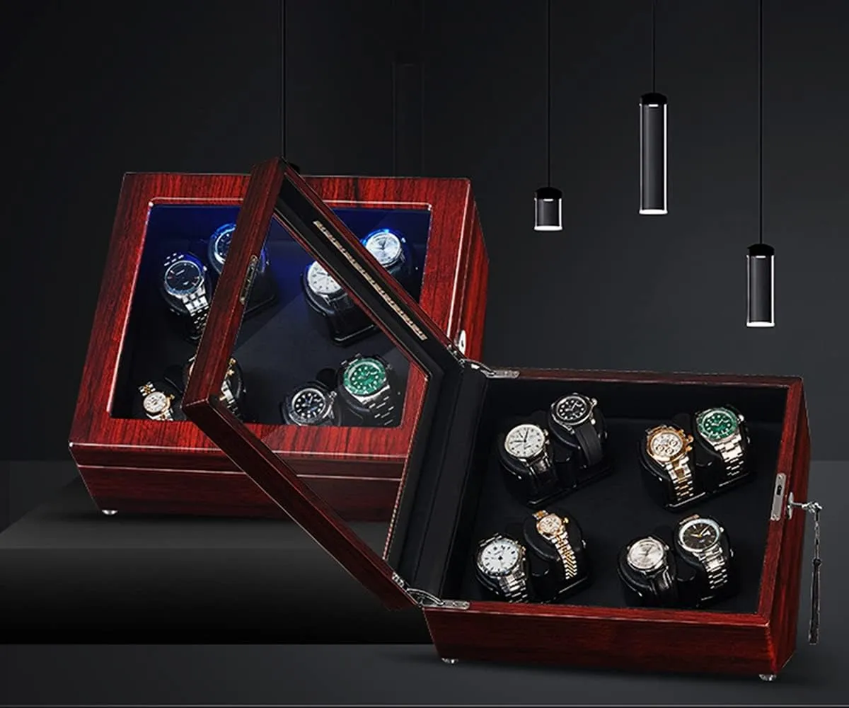 Watch Display Box Watch Winder for 8 Automatic Watches Piano Paint Exterior Watch Rotator Box with LED Lights Quiet Japanese Mabuchi Motor Flexible Watch Pillow Fit Lady and Man Watches