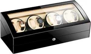 Watch Display Box Watch Winder for Automatic Watches, with Extra Watch Storages, Wood Shell Piano Finish, Silent Motor, Flexible Watch Pillow (E 8 9)