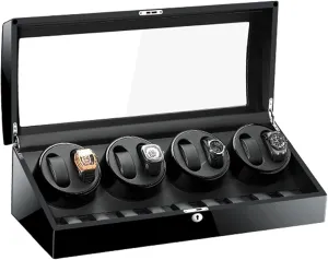 Watch Display Box Watch Winder for Automatic Watches, with Extra Watch Storages, Wood Shell Piano Finish, Silent Motor, Flexible Watch Pillow,AU/EU/US