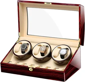 Watch Display Box Watch Winder for Automatic Watches, with Extra Watch Storages, Wood Shell Piano Finish, Silent Motor, Flexible Watch Pillow,AU/EU/US