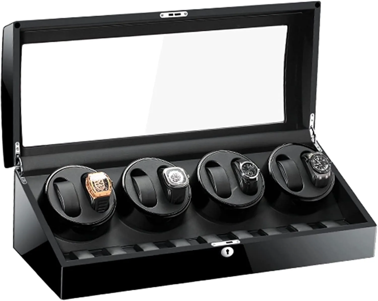 Watch Display Box Watch Winder for Automatic Watches, with Extra Watch Storages, Wood Shell Piano Finish, Silent Motor, Flexible Watch Pillow,AU/EU/US