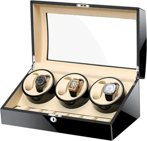 Watch Display Box Watch Winder for Automatic Watches, with Extra Watch Storages, Wood Shell Piano Finish, Silent Motor, Flexible Watch Pillow,AU/EU/US