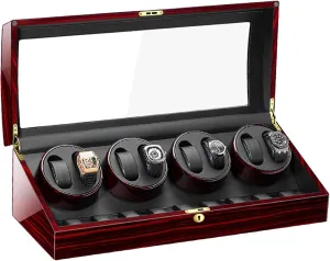 Watch Display Box Watch Winder for Automatic Watches, with Extra Watch Storages, Wood Shell Piano Finish, Silent Motor, Flexible Watch Pillow,AU/EU/US/UK Plug (Color : C, Size