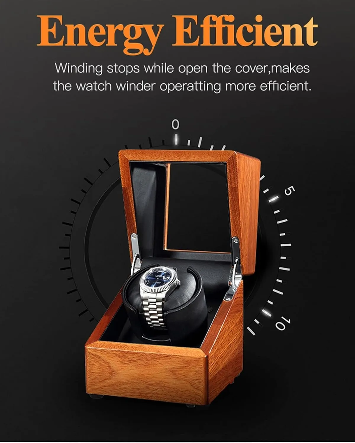 Watch Display Box Wood Watch Winder for Single Automatic Watches with Quiet Motors Piano Paint by AC Adapter or Battery (Black 1 0)