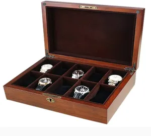 Watch Display Box Wooden 10 Grid Watch Display Box (Storage Box with Lock Watch)