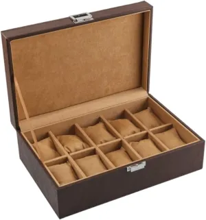 Watch Roll Watch Case Watch Stand Watch Box 10 Grids Watch Box Leather Jewelry Display Box Removable Storage Metal Buckle Bracelet Collection Watch Winder Watch Organize