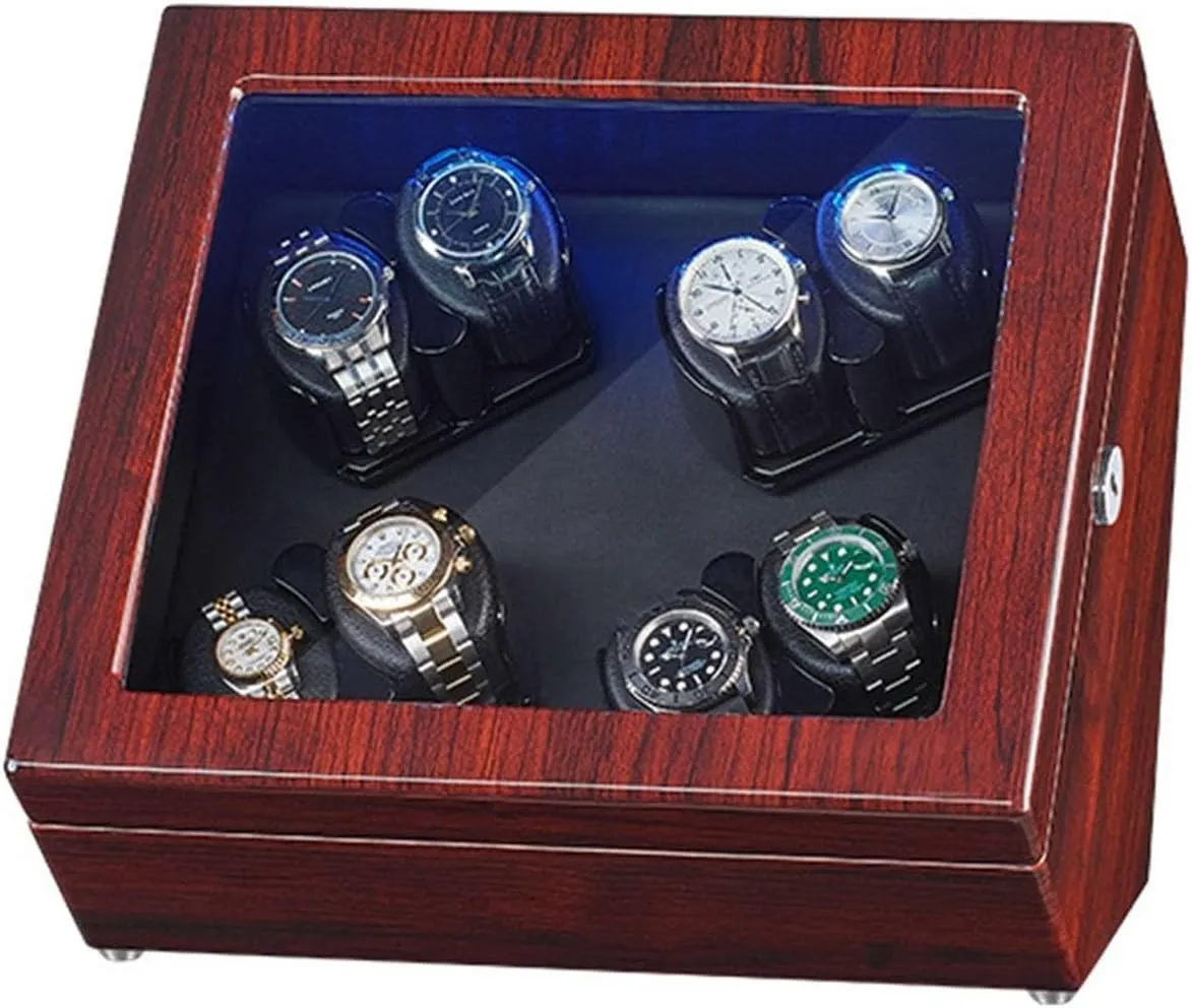 Watch Winder for 8 Automatic Watches Piano Paint Exterior Watch Rotator Box with Led Lights Quiet Japanese Motor Flexible Watch Pillow Fit Lady and Man Watches,Black B