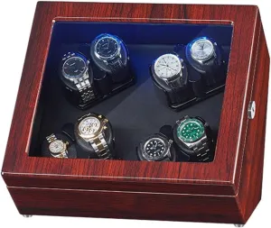 Watch Winder for 8 Automatic Watches Piano Paint Exterior Watch Rotator Box with Led Lights Quiet Japanese Motor Flexible Watch Pillow Fit Lady and Man Watches,Black B