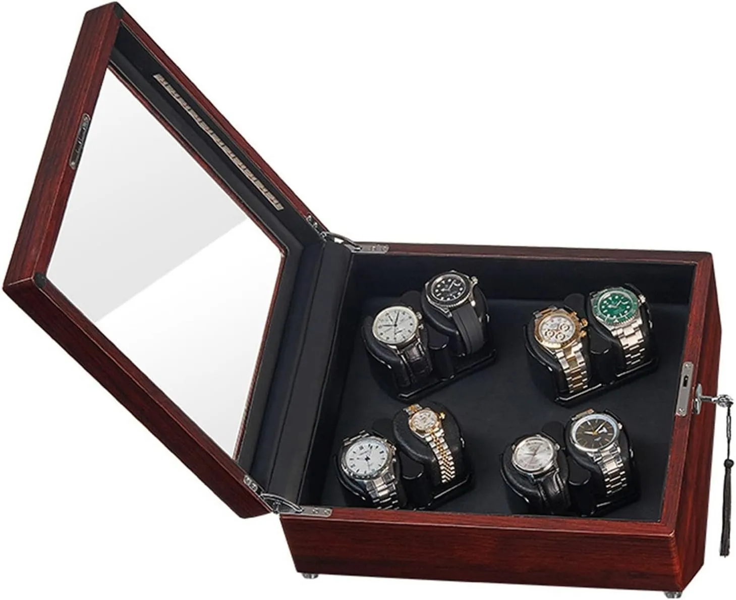 Watch Winder for 8 Automatic Watches Piano Paint Exterior Watch Rotator Box with Led Lights Quiet Japanese Motor Flexible Watch Pillow Fit Lady and Man Watches,Black B