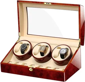 Watch Winder for Automatic Watches Storage Display Case Box with Super Quiet Motor 4 Rotation Mode Setting Flexible Watch Pillow Fit Lady and Man Watches (Flower Wood Milky White)