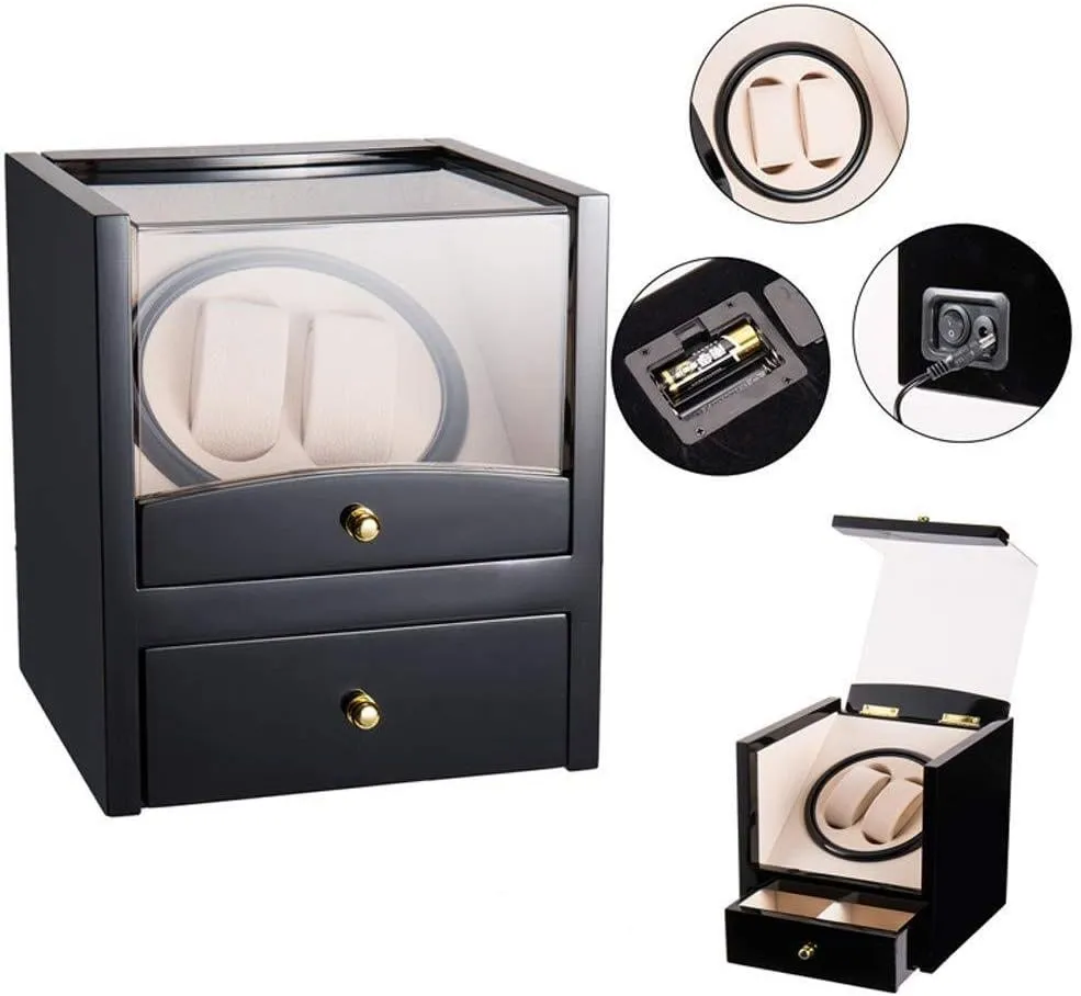 Watch Winders Automatic Watch Winder Box Automatic Mechanical Watches Box 2 Wrist Watches   2 Storage Case Drawer Rotating Electric Winding Box Good