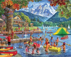 White Mountain Summer Camp Puzzle 1000 Piece Vintage Collage Jigsaw Puzzles for Adults