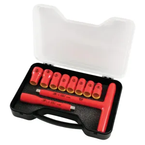 Wiha 31595 T-Handle Socket Set, Insulated 3/8-Inch, Metric, Sizes 8, 10, 11, 12, 13, 14, 17, 19mm and 5-Inch Extension Bar and T-Handle