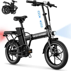 WINDHORSE 16" Folding Electric Bike for Adults, 630W Peak Power, 25MPH, 35-Mile Range, 288Wh Removable Battery with Lock, Dual Disc Brake, 2 Seat Ebike for Commuter