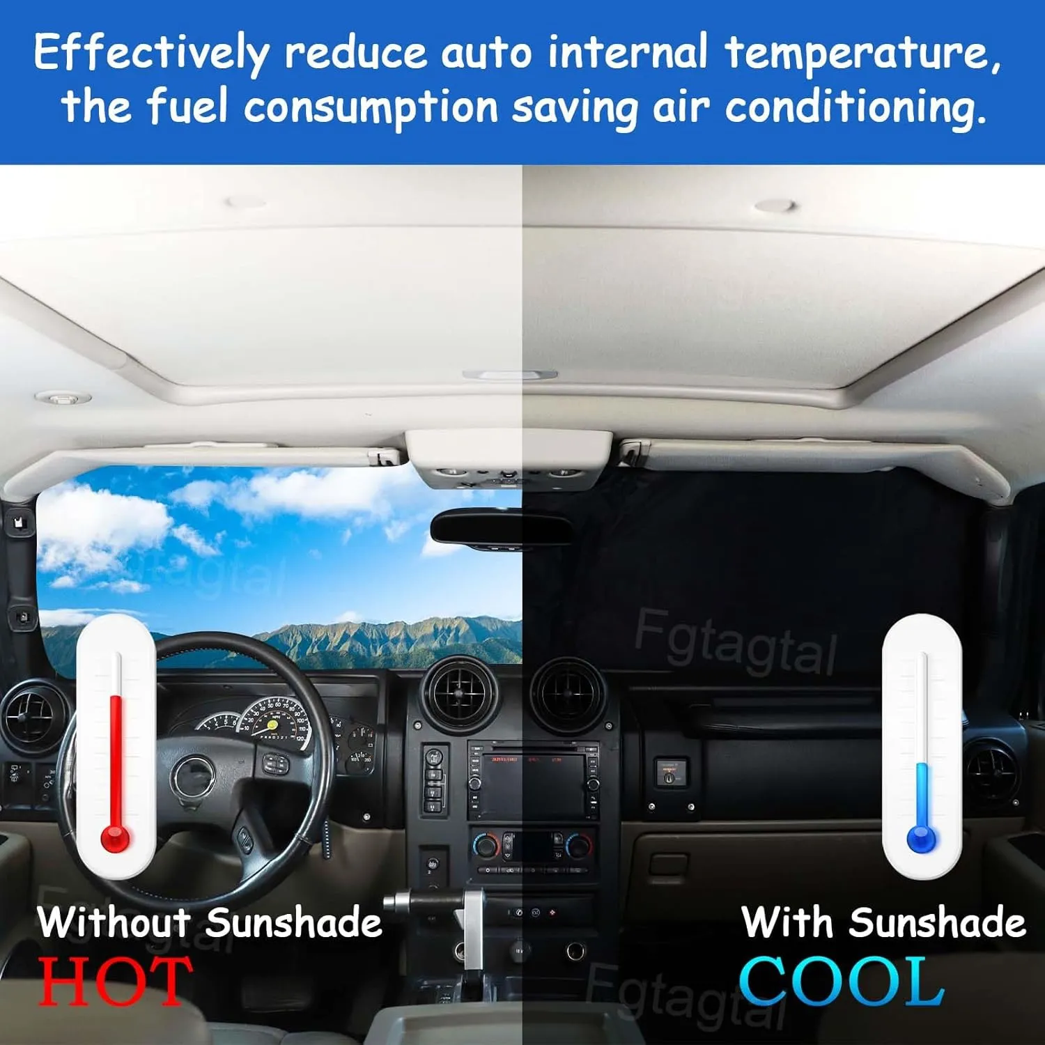 Windshield Sunshade Fit for Hummer H2 2003-2009, Folding Car Sun Shade for Front Window, Auto Sun Protection Visors Blocks UV Rays and Keeps Vehicle Cool (Black)