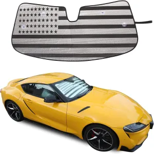 Windshield Sunshade Fit for Toyota Supra GR A90 A91 MK5 2019-2024, Folding Car Sun Shade for Front Window, Auto Sun Protection Visors Blocks UV Rays and Keeps Vehicle Cool (American Flag Pattern)