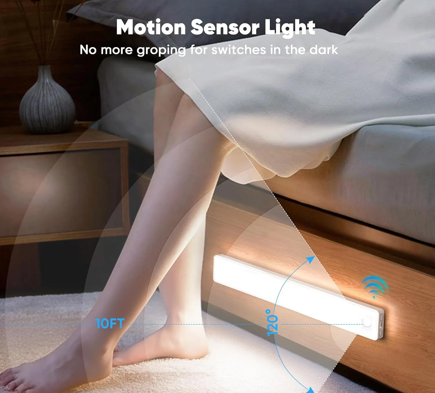 Wireless Motion Sensor Light Indoor, USB Rechargeable Battery Operated Lights, LED Stair Light, Magnetic Stick On Lights for Closet, Indoor Steps Motion Activated (2-Pack)